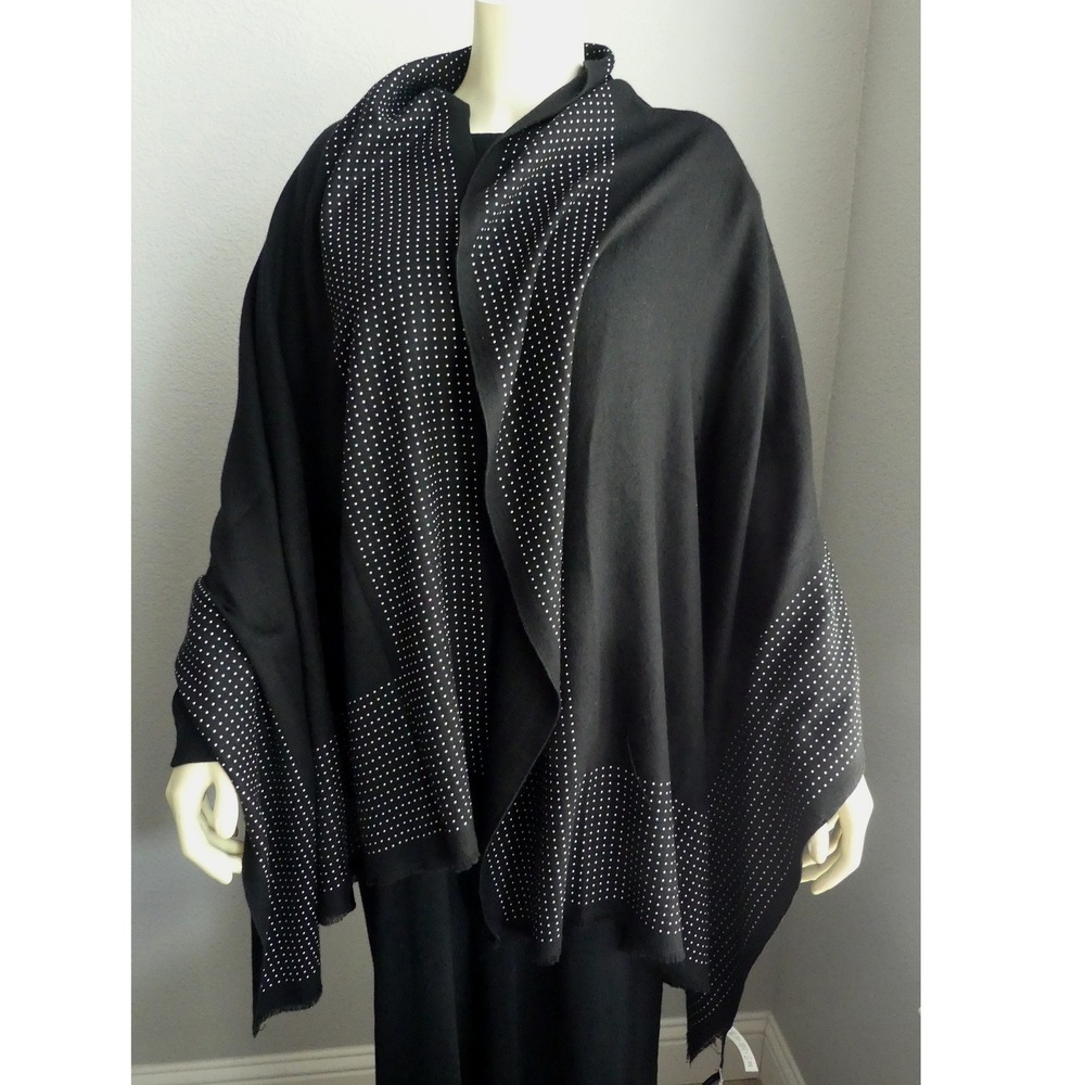 Ann Taylor Black Studded Fringed Border Wrap Shawl Scarf Viscose Blend 58x74 NWT